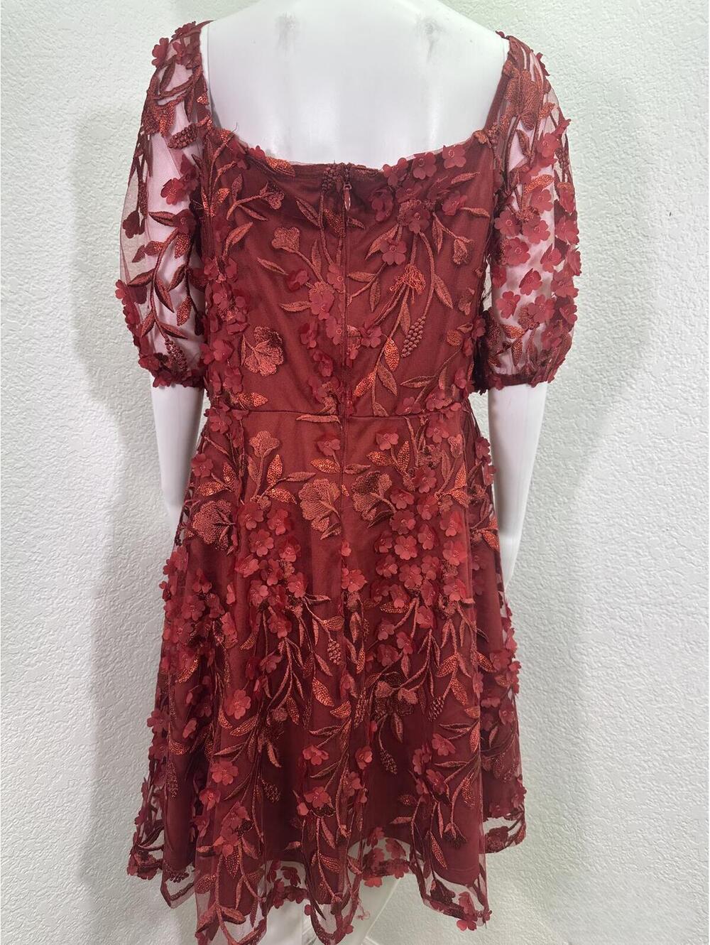 New Sz 20 Torrid Burgundy Red 3D Flower Dress Fairycore Whimsigoth Romantic - Picture 3 of 9